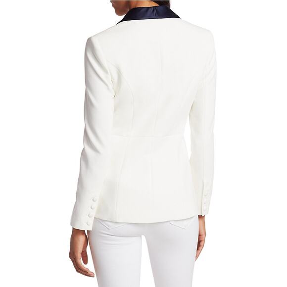 NWD L'AGENCE Single-button Contrast Lapel Smoking Blazer Size 2 White #1K458 - Picture 3 of 13